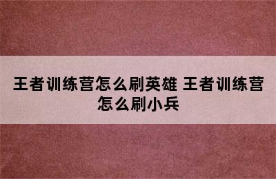 王者训练营怎么刷英雄 王者训练营怎么刷小兵